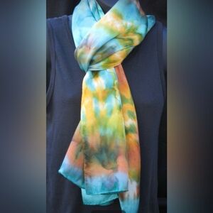 Large 100% Silk Scarf with Tie Dye Pattern